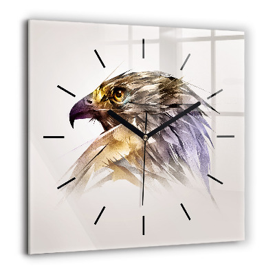 Horloge carrée en verre 60x60 cm Oiseau de proie