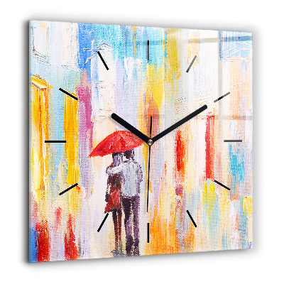 Pendule carrée en verre 60x60 cm Couple sous la pluie