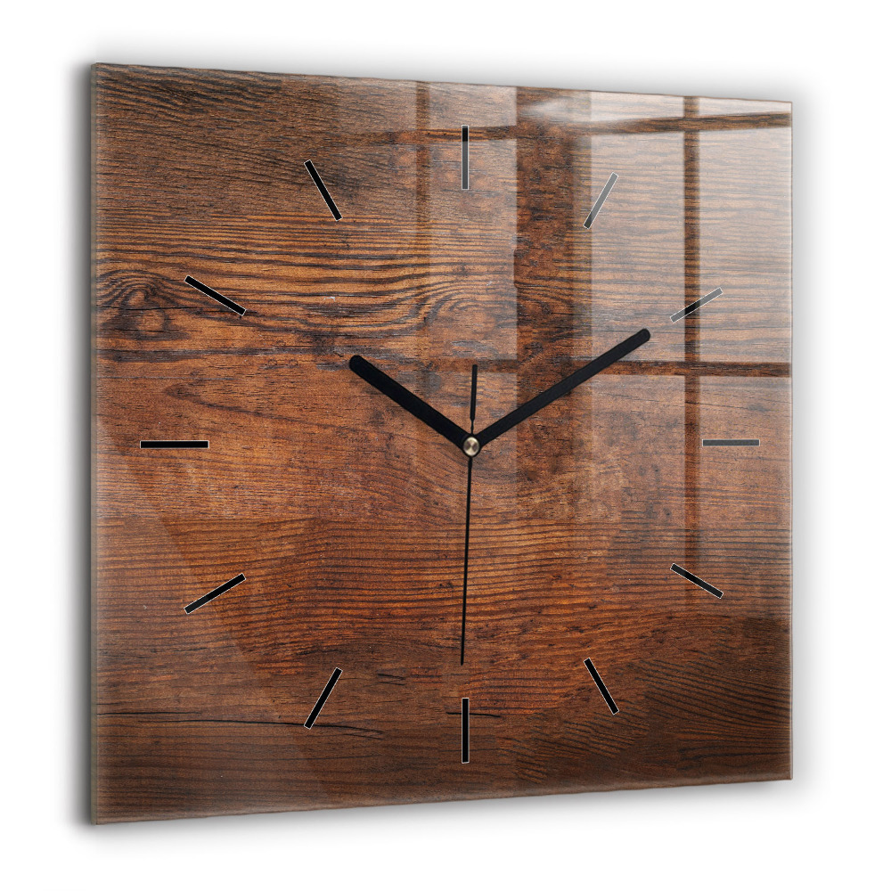 Pendule carrée en verre 60x60 cm Vieux bois