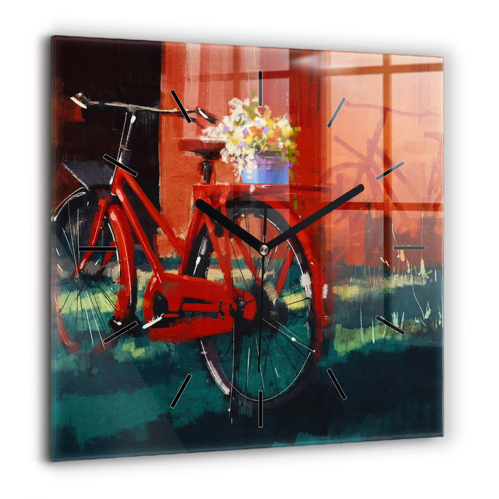 Horloge murale carrée 60x60 cm Vélo peint