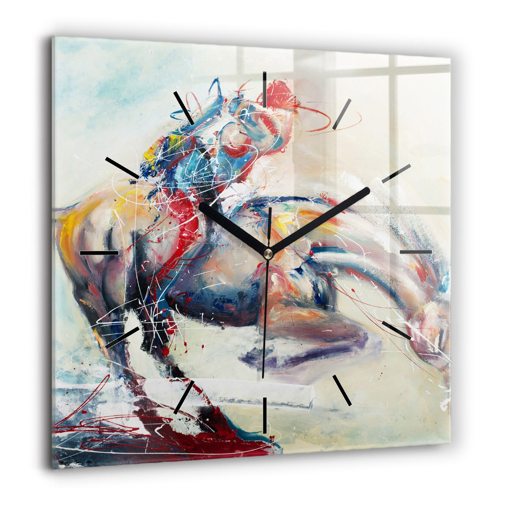 Horloge murale carrée 60x60 cm Illustration de chevaux au galop