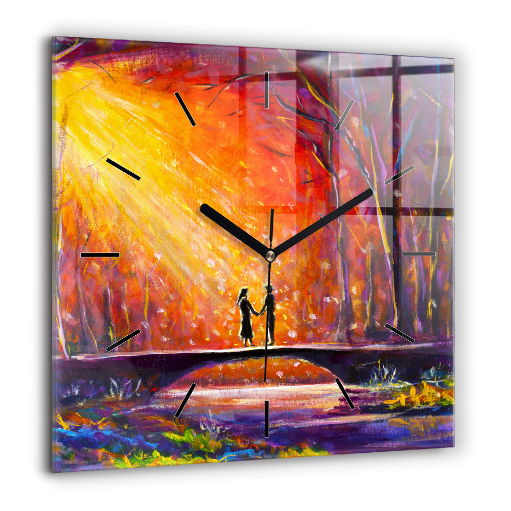 Horloge murale carrée 60x60 cm Couple dans la forêt