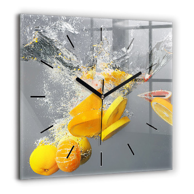 Horloge carrée en verre 60x60 cm Agrumes dans l'eau
