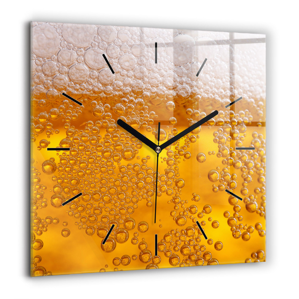 Horloge carrée en verre 60x60 cm Bière avec mousse
