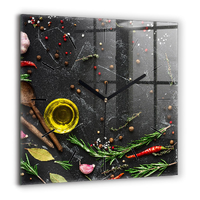 Pendule carrée en verre 60x60 cm Épices sur le comptoir