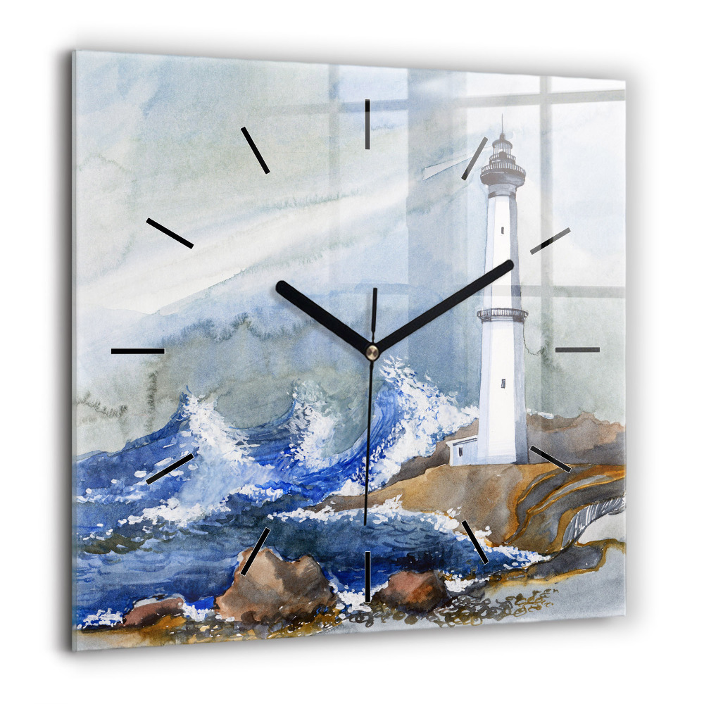 Pendule carrée en verre 60x60 cm Mer et phare