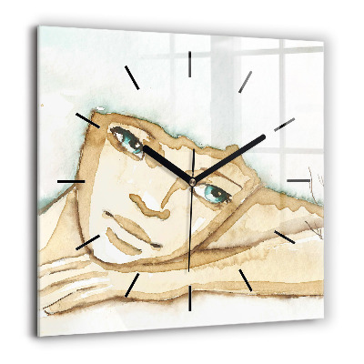 Horloge murale carrée 60x60 cm Portrait de femme