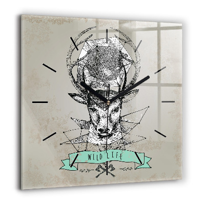Horloge murale carrée 60x60 cm Tête de cerf