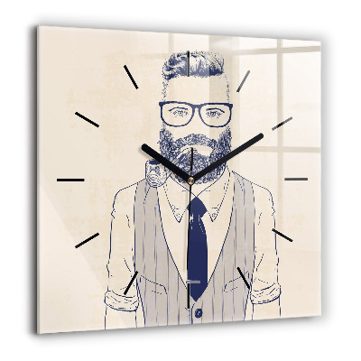 Horloge carrée en verre 60x60 cm Homme à barbe