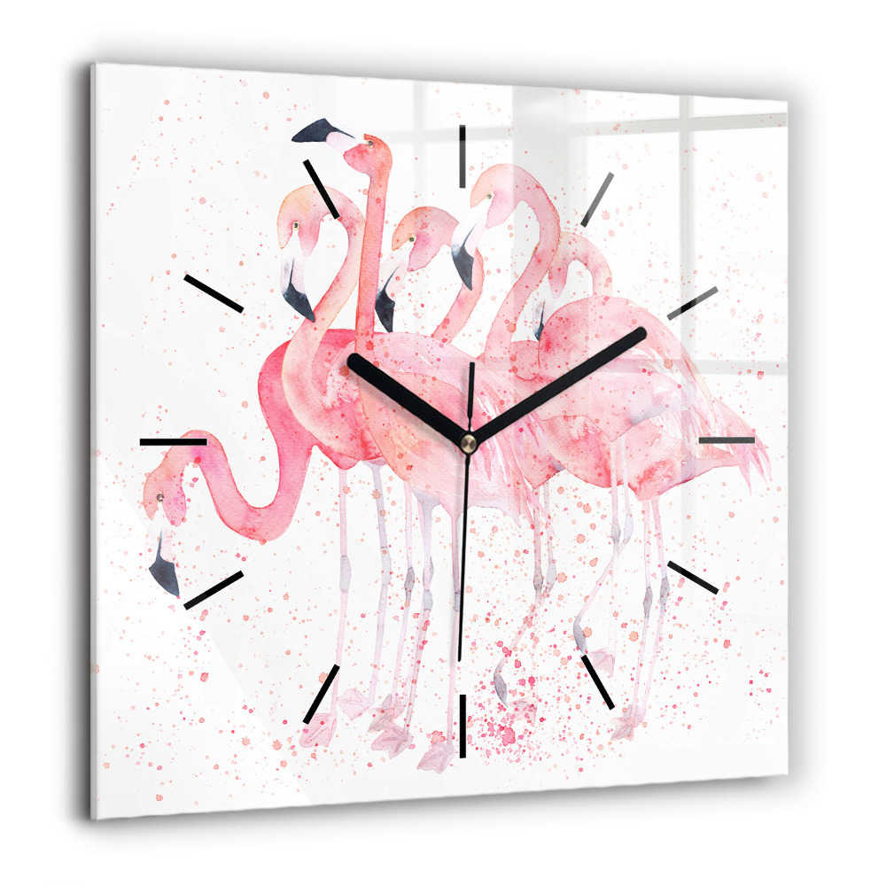 Horloge carrée en verre 60x60 cm Grappe de flamants roses