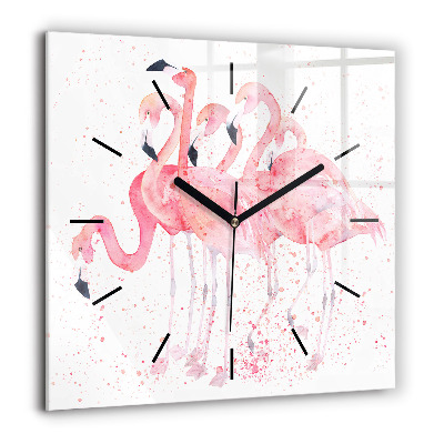 Horloge carrée en verre 60x60 cm Grappe de flamants roses