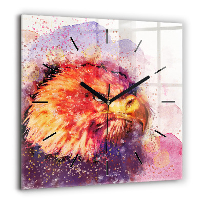 Pendule carrée en verre 60x60 cm Aigle aquarelle
