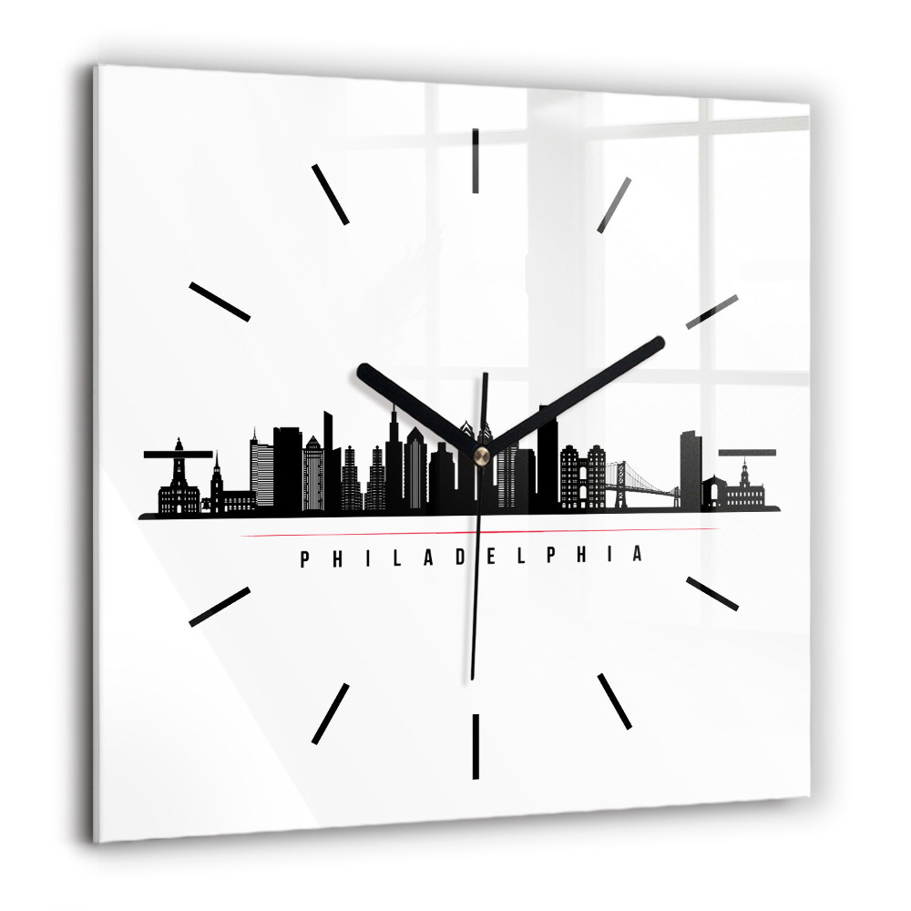 Horloge carrée en verre 60x60 cm Illustration Philadelphie
