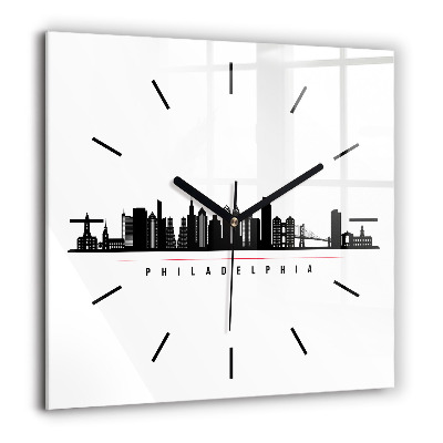 Horloge carrée en verre 60x60 cm Illustration Philadelphie
