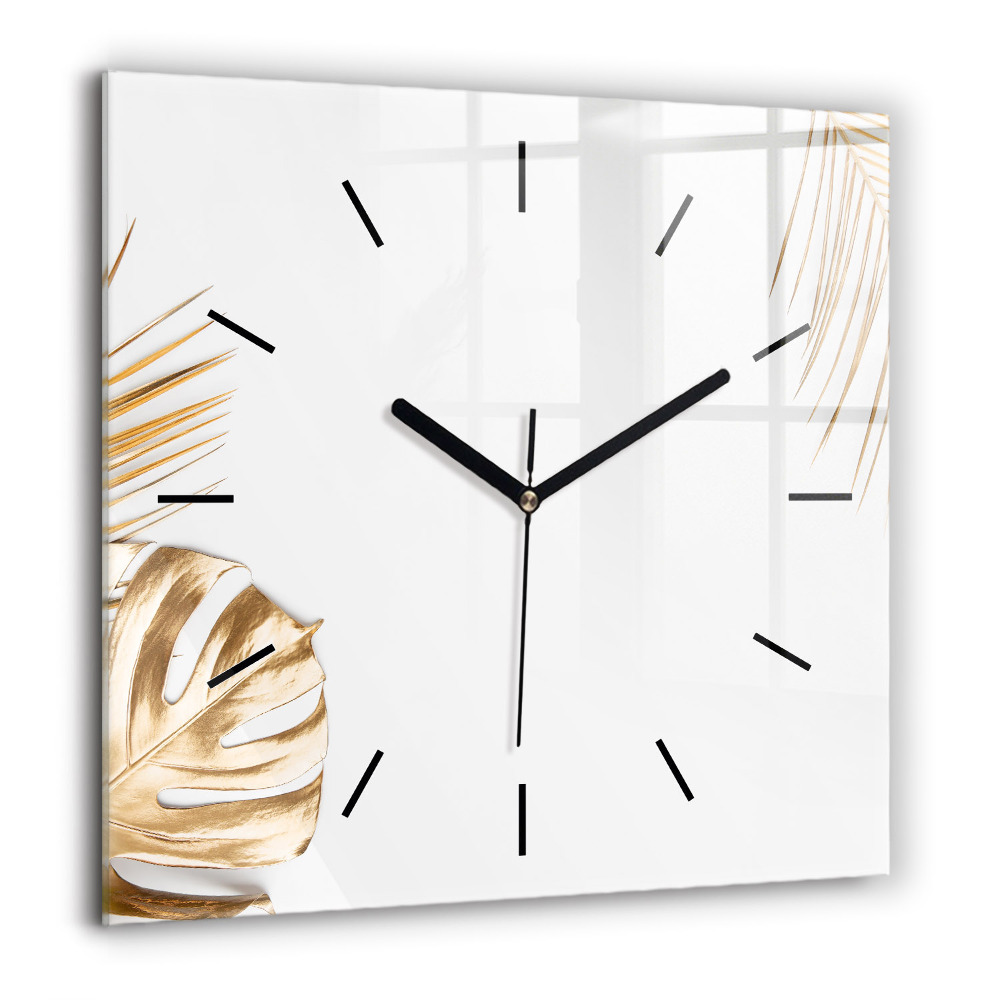 Horloge carrée en verre 60x60 cm Feuilles tropicales