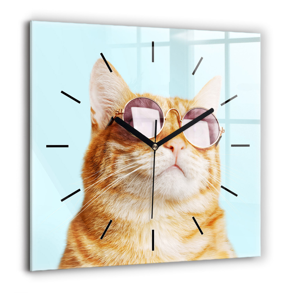 Horloge murale carrée 60x60 cm Chat amusant avec des lunettes