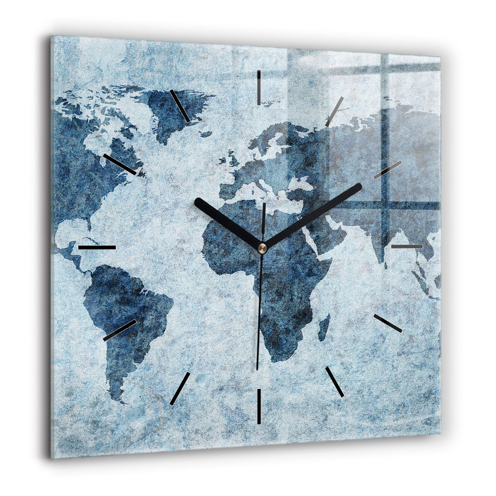 Horloge murale carrée 60x60 cm Carte du monde peinte
