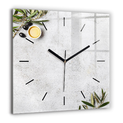 Pendule carrée en verre 60x60 cm Olives minimalistes