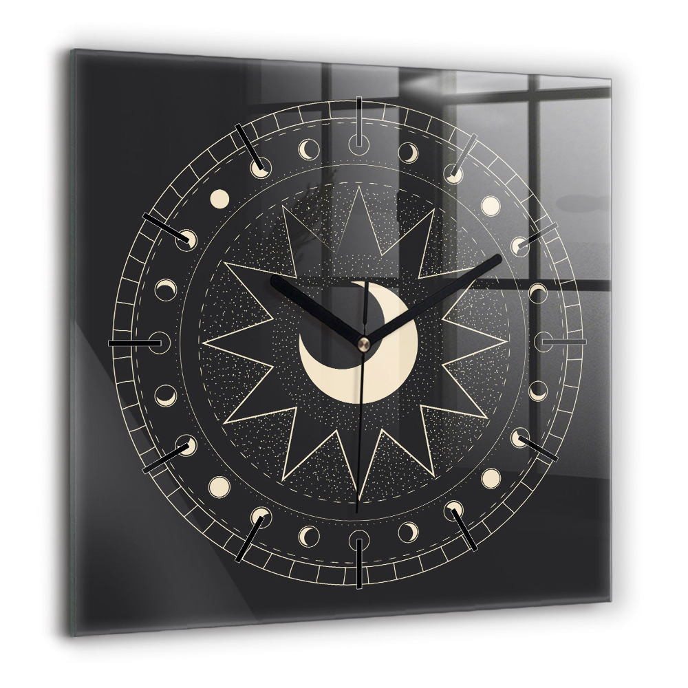 Horloge carrée en verre 60x60 cm Phases de la lune