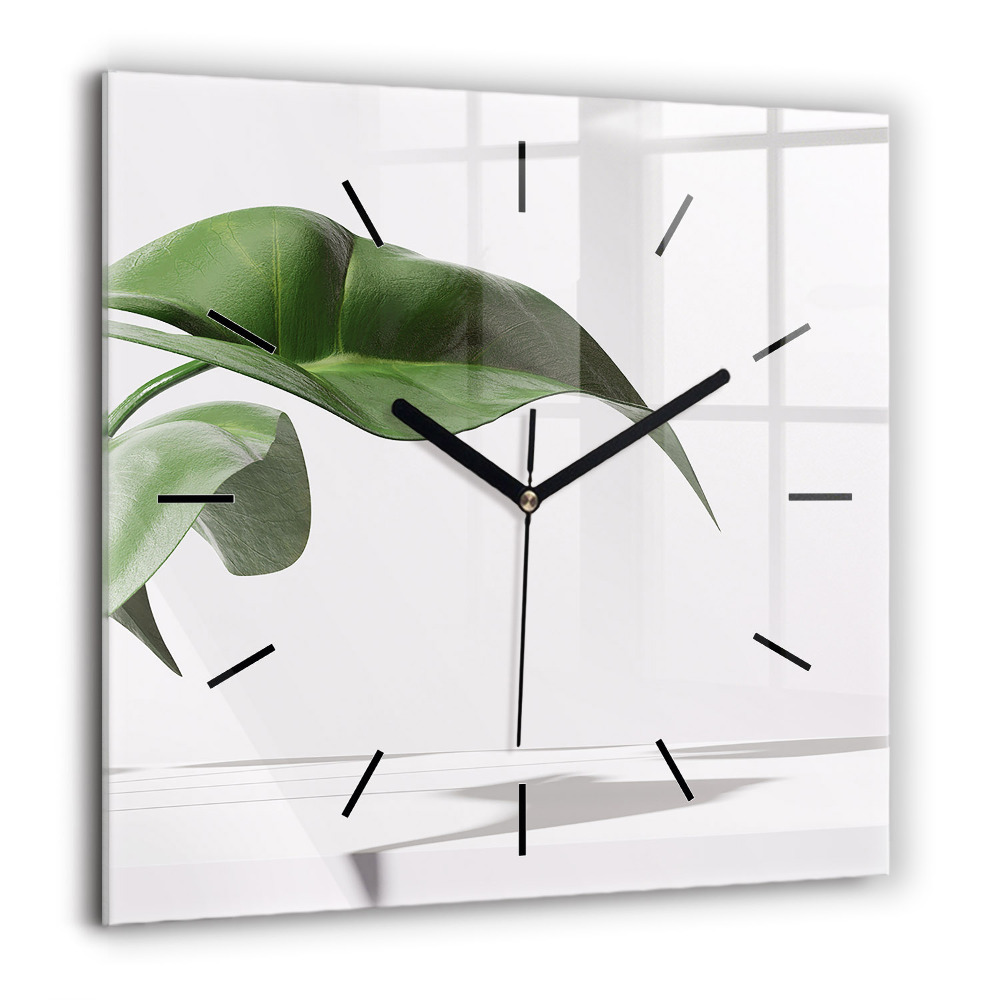 Horloge carrée en verre 60x60 cm Feuilles abstraites