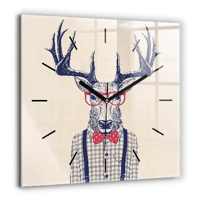 Horloge carrée en verre 60x60 cm Cerf en chemise