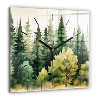Pendule carrée en verre 60x60 cm Paysage forestier