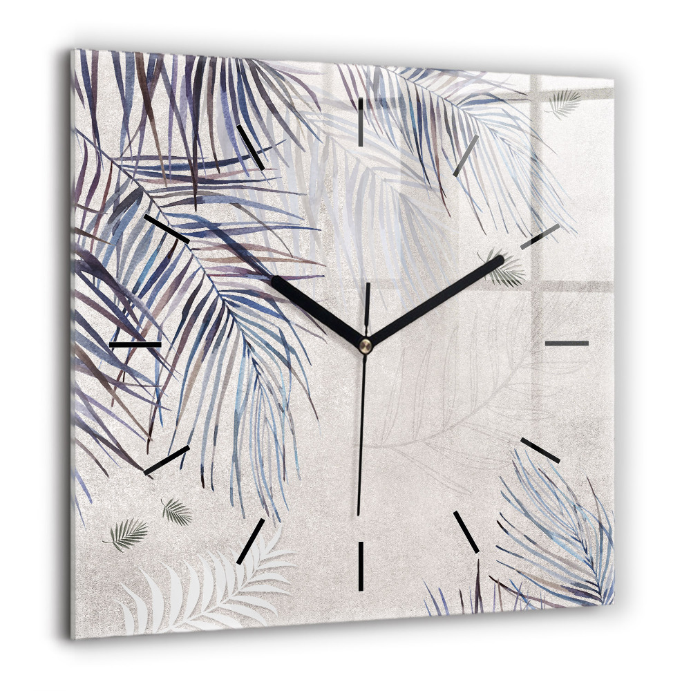 Pendule carrée en verre 60x60 cm Feuille de palmier