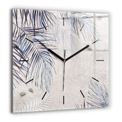 Pendule carrée en verre 60x60 cm Feuille de palmier