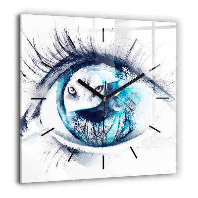 Horloge murale carrée 60x60 cm Illustration d'un œil de loup