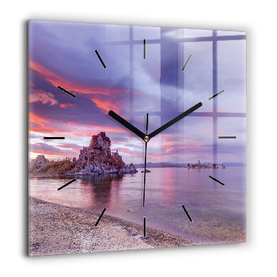 Horloge carrée en verre 60x60 cm Lever de soleil en Californie