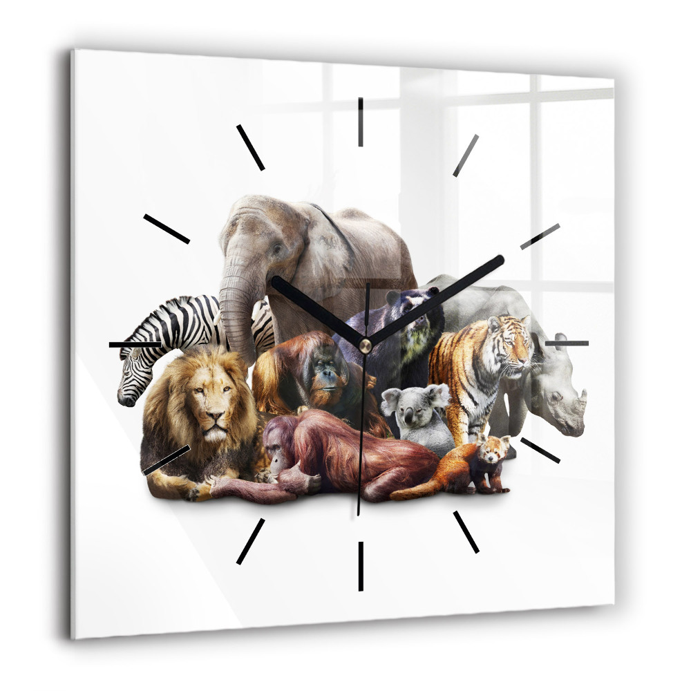 Pendule carrée en verre 60x60 cm Animaux sauvages