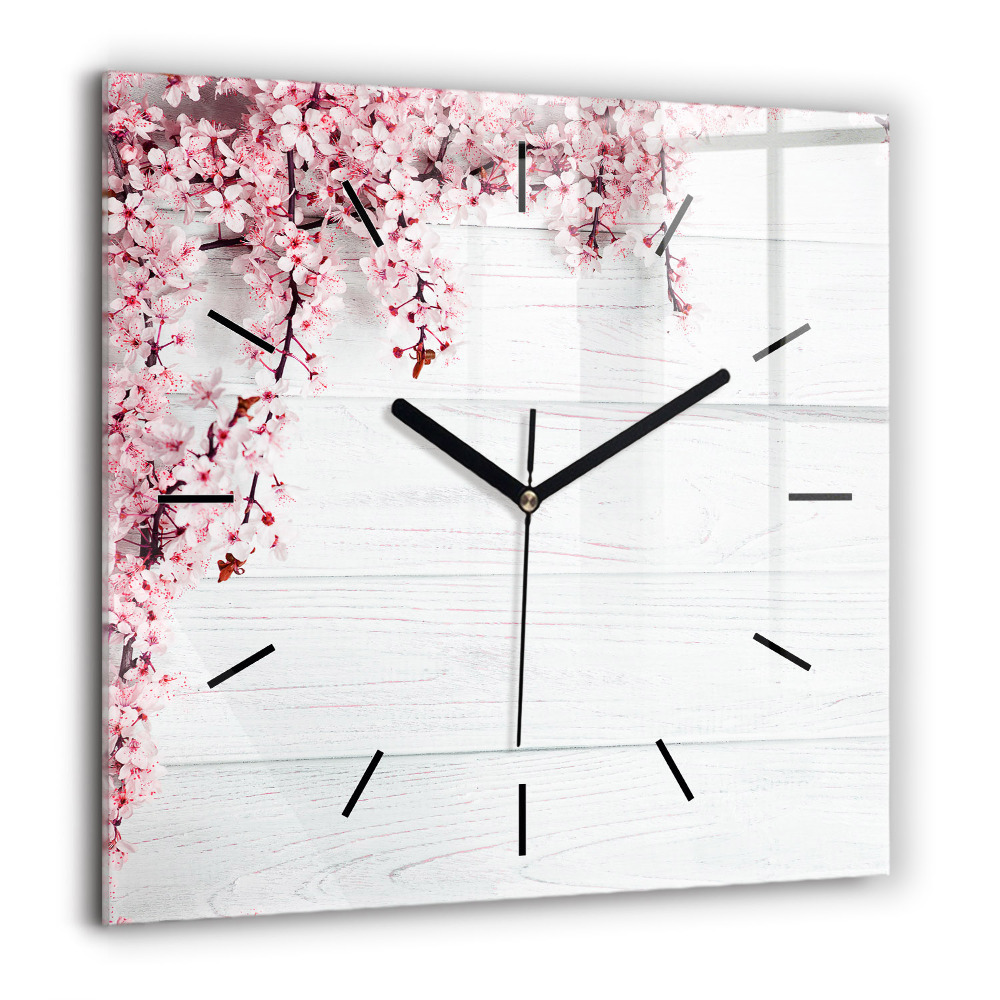 Horloge carrée en verre 60x60 cm Fleurs de printemps
