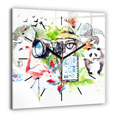 Pendule carrée en verre 60x60 cm Zoologiste