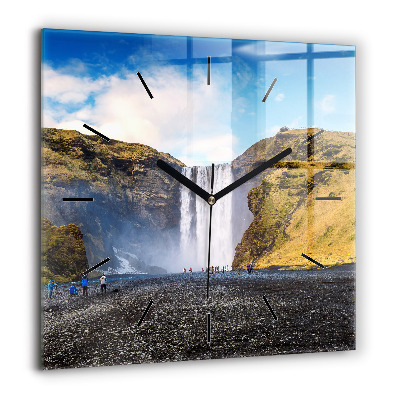 Horloge carrée en verre 60x60 cm Chute d'eau en Islande