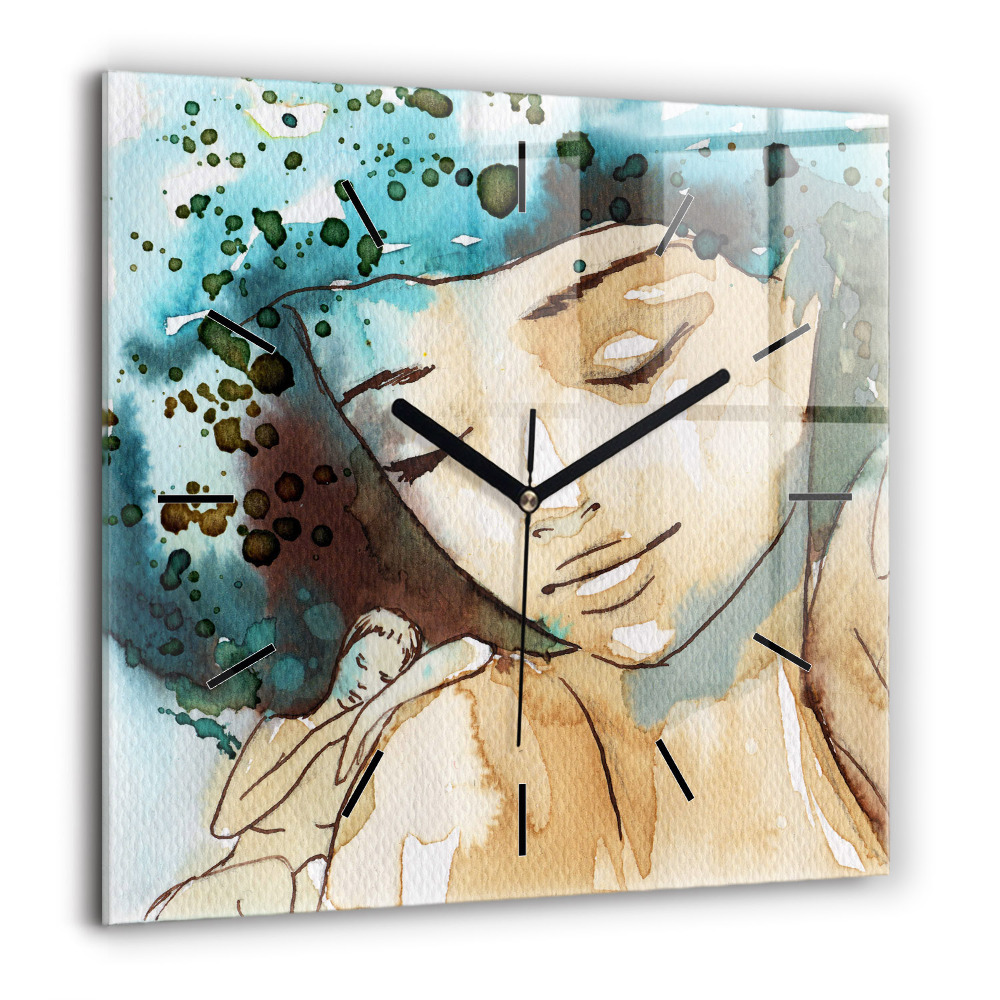 Horloge carrée en verre 60x60 cm Femme abstraite