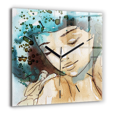 Horloge carrée en verre 60x60 cm Femme abstraite