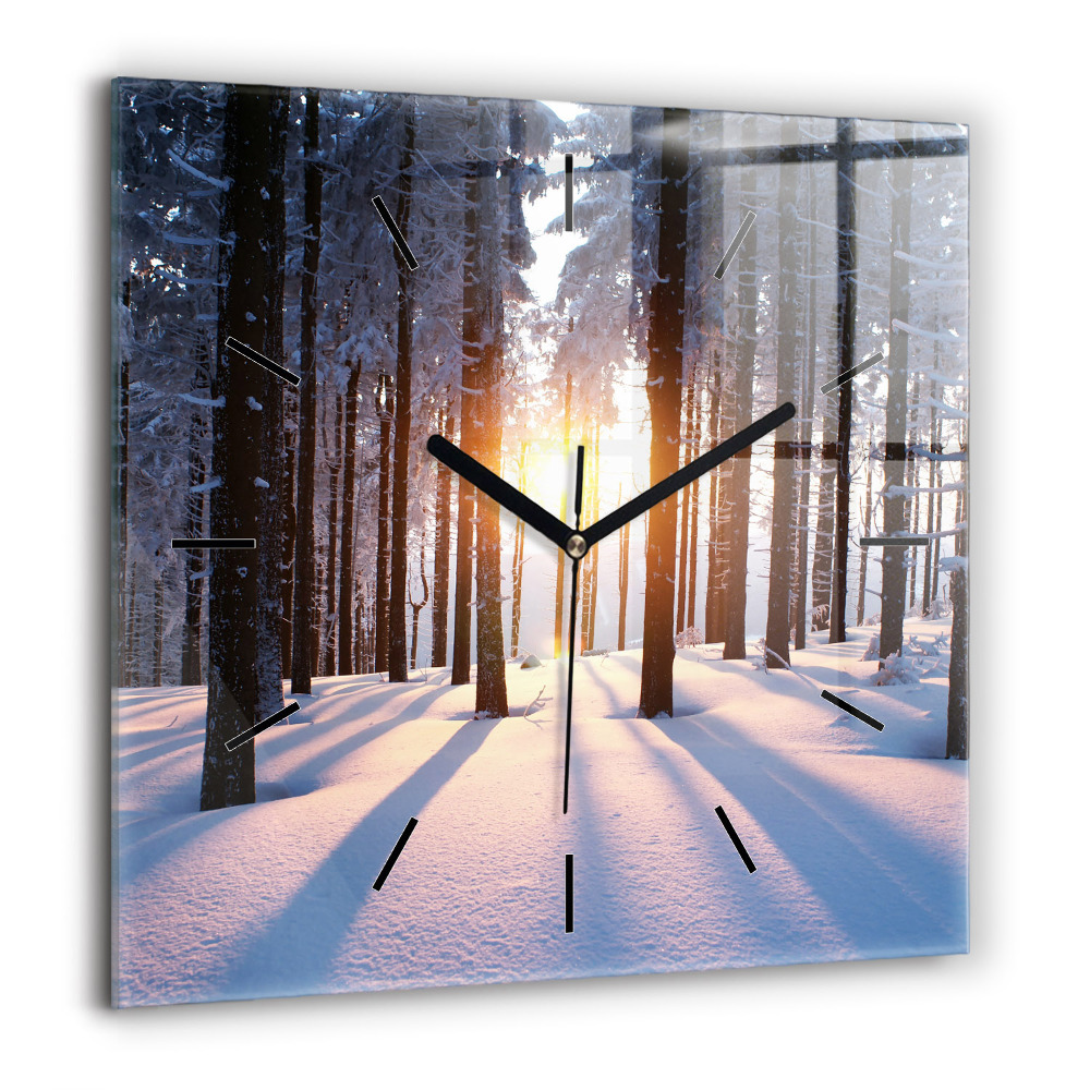 Pendule carrée en verre 60x60 cm Forêt au coucher du soleil