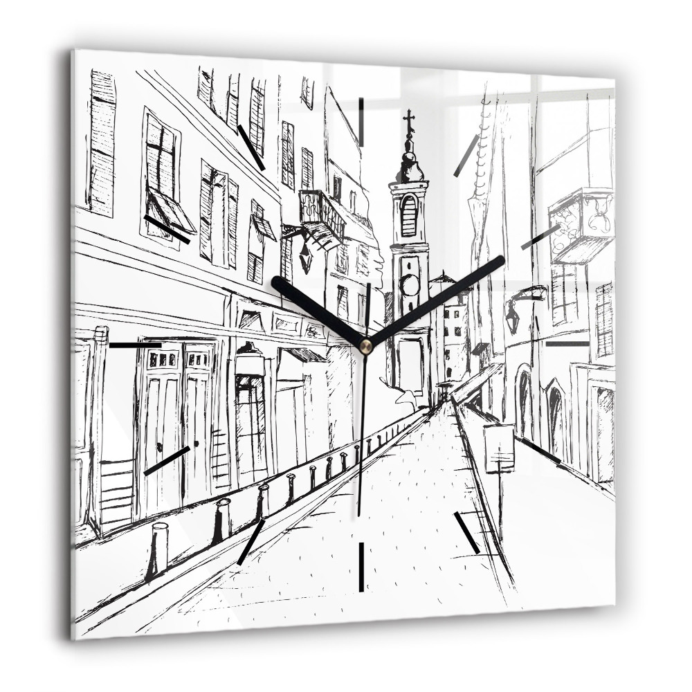 Horloge murale carrée 60x60 cm Dessin de ville Provence