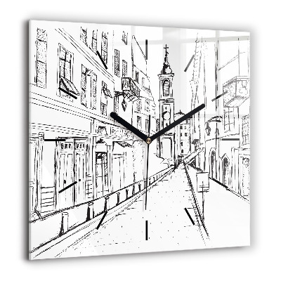 Horloge murale carrée 60x60 cm Dessin de ville Provence