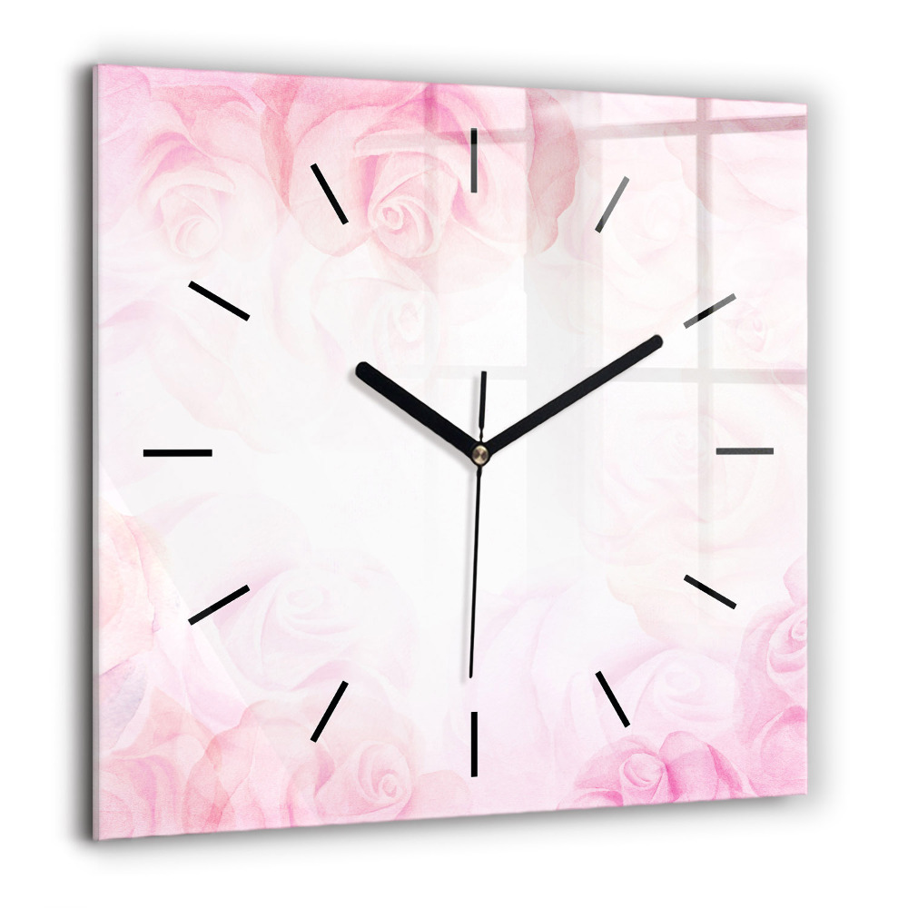 Horloge carrée en verre 60x60 cm Roses abstraites