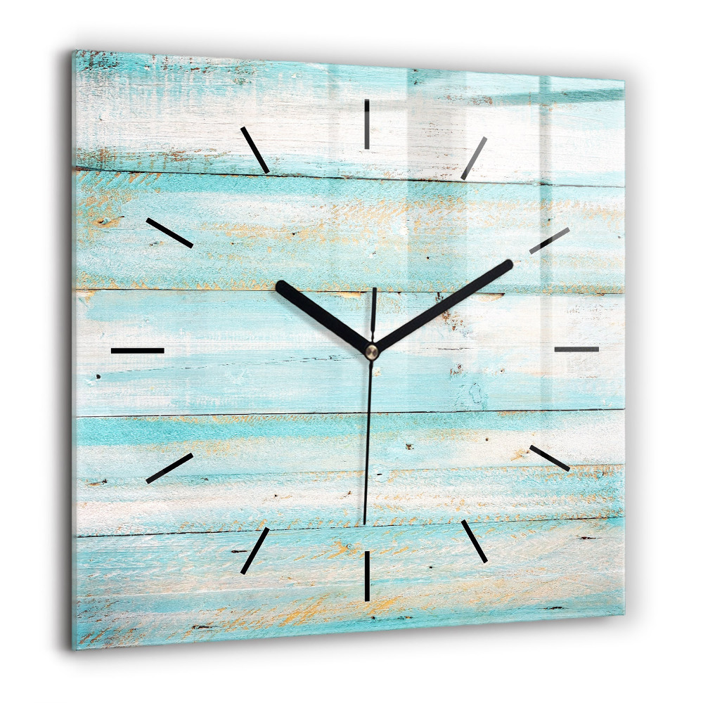 Pendule carrée en verre 60x60 cm Planches bleues