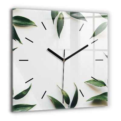 Horloge carrée en verre 60x60 cm Cadre de feuilles