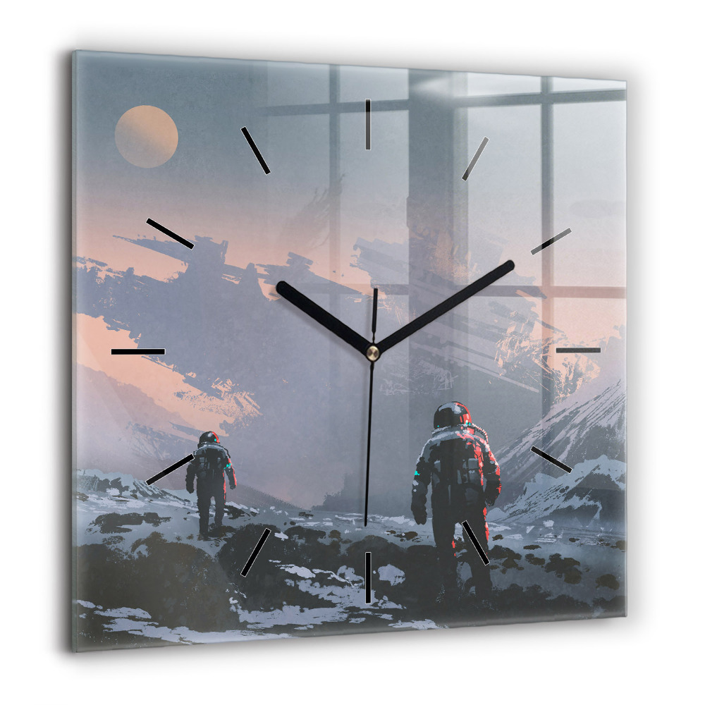 Horloge carrée en verre 60x60 cm Astronautes Voie lactée