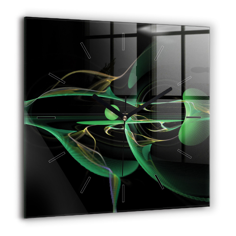 Pendule carrée en verre 60x60 cm Abstraction verte