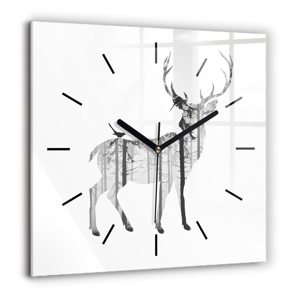 Horloge murale carrée 60x60 cm Silhouette d'un cerf Forêt