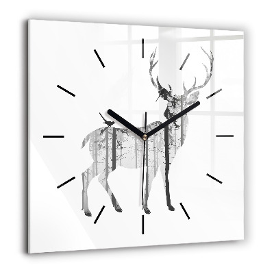 Horloge murale carrée 60x60 cm Silhouette d'un cerf Forêt