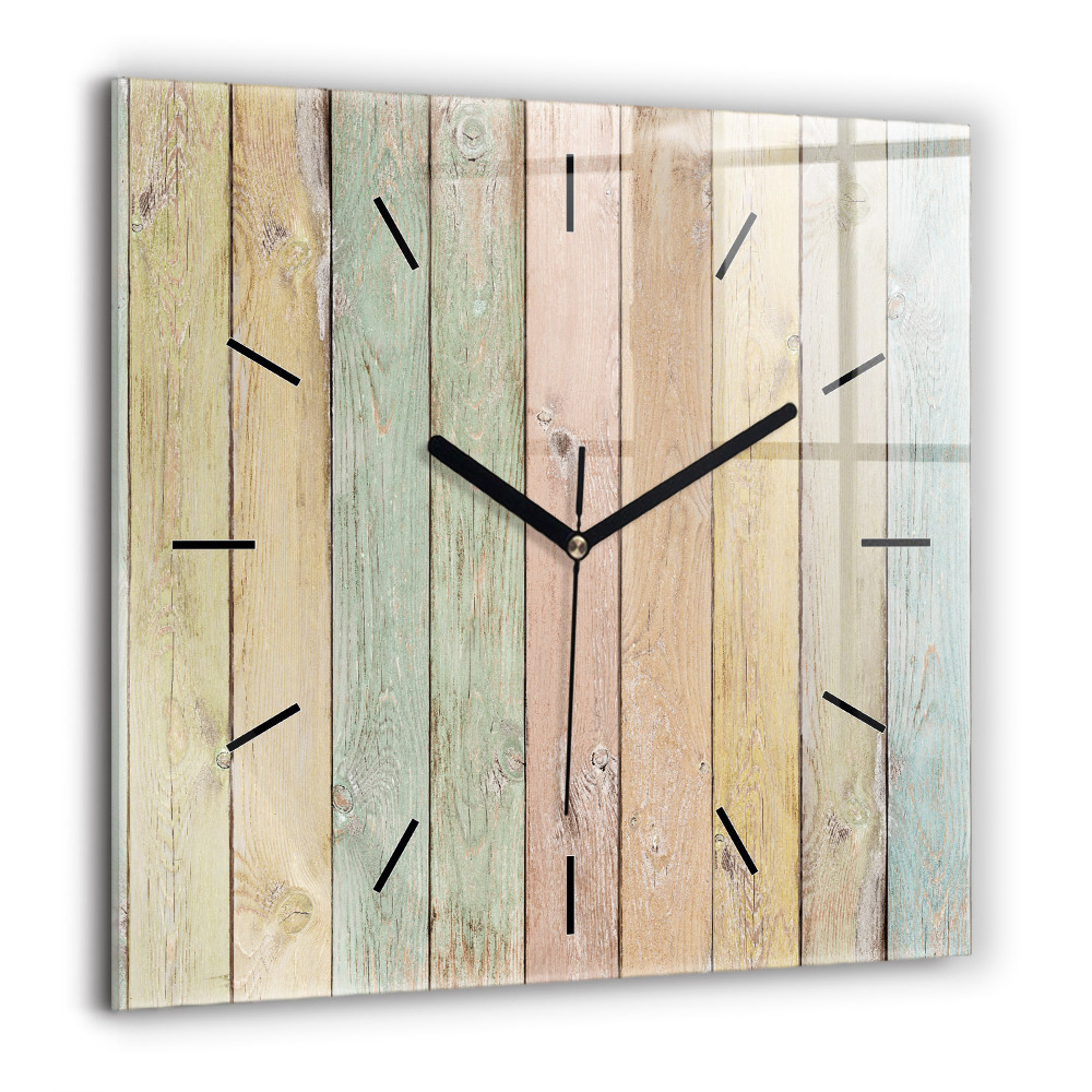 Pendule carrée en verre 60x60 cm Planches colorées