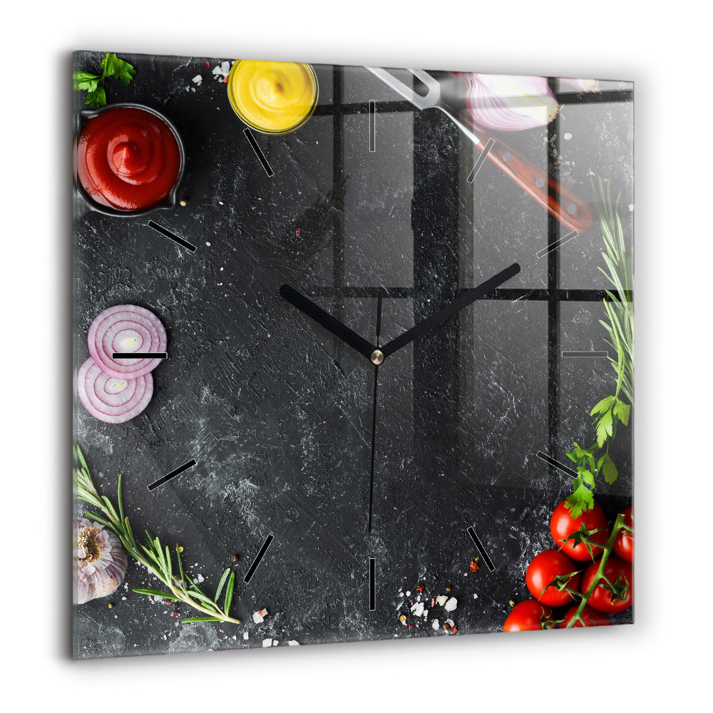Horloge carrée en verre 60x60 cm Légumes sur la table