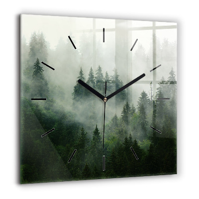 Horloge carrée en verre 60x60 cm Forêt brumeuse