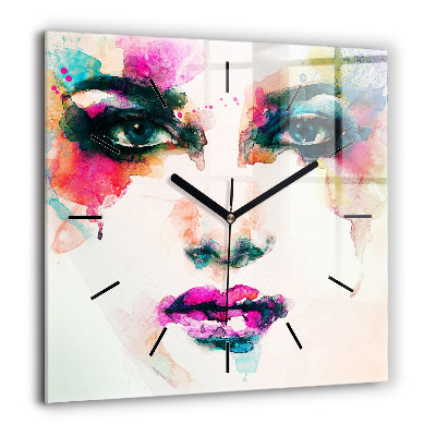 Horloge murale carrée 60x60 cm Visage abstrait d'une femme
